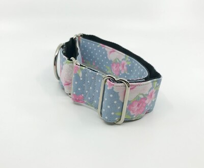 Martingale Dog Collar With Optional Flower Or Bow Tie Pink Roses On Gray Polka Dot Adjustable Slip On Collar Sizes S, M, L, XL - image4